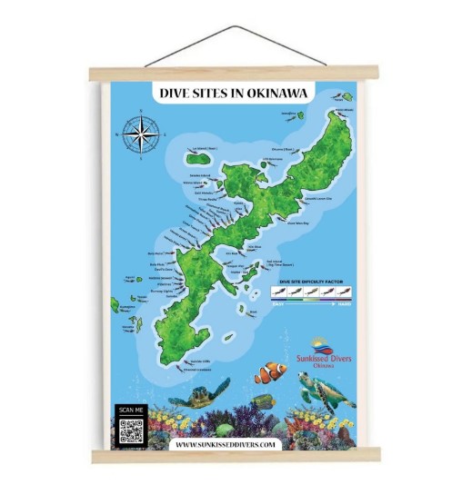 Japanese style poster Okinawa diving map