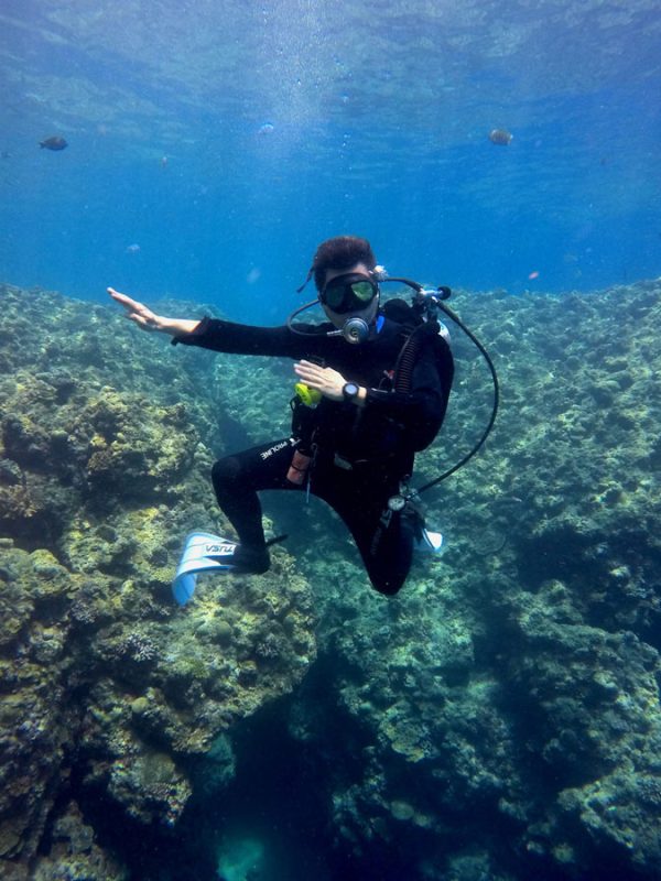 Diving between the rocks at the Lighthouse